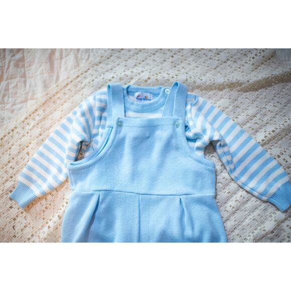 Vintage 90s Baby Boy Overalls, Light Blue Knit Football Baseball, Toddler 24 Mo - Picture 14 of 15